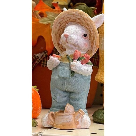 Easter Bunny with Butterfly and Flowers Resin Figure 5" VTG - Picture 1 of 6